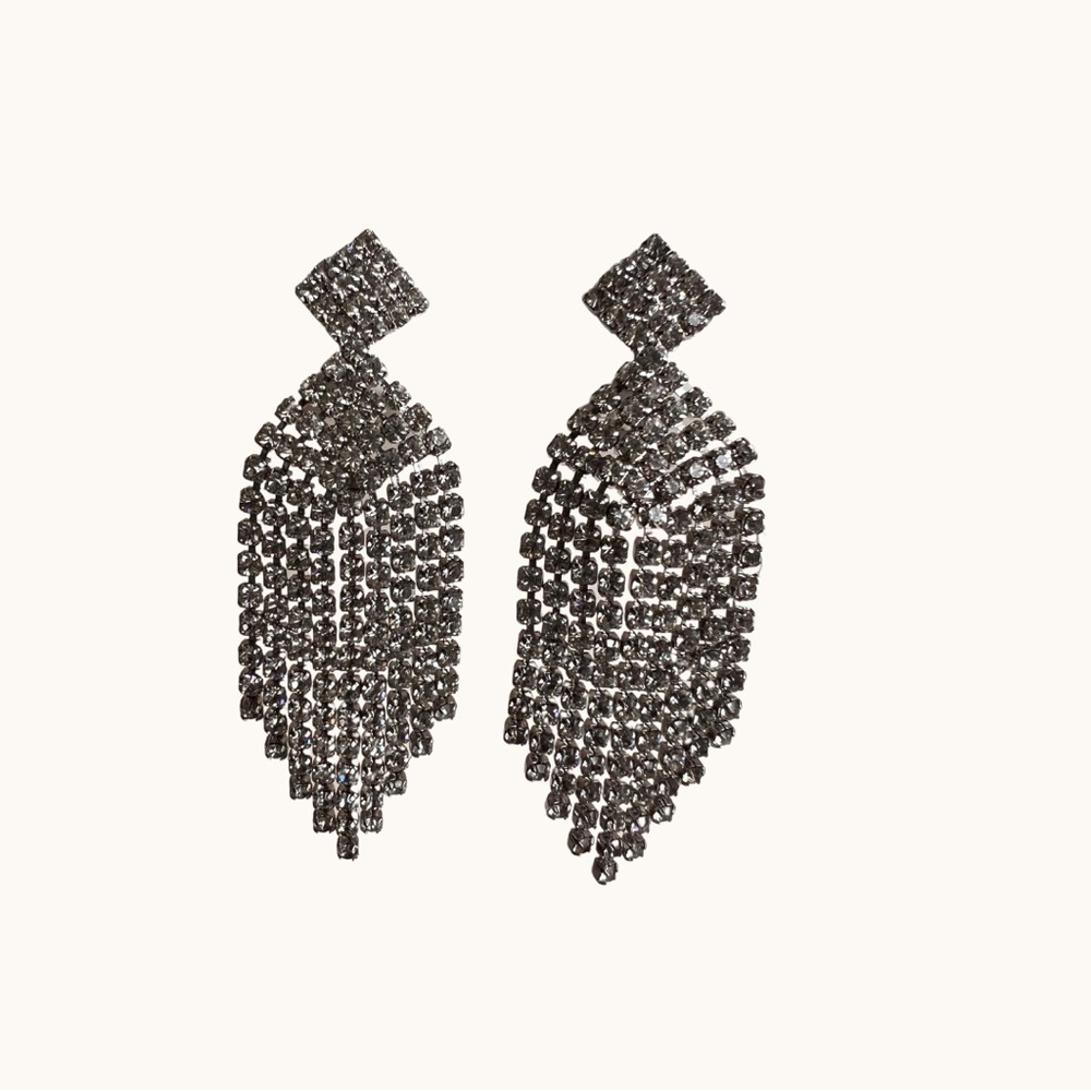Vintage Les Bernard Waterfall Rhinestone Earrings